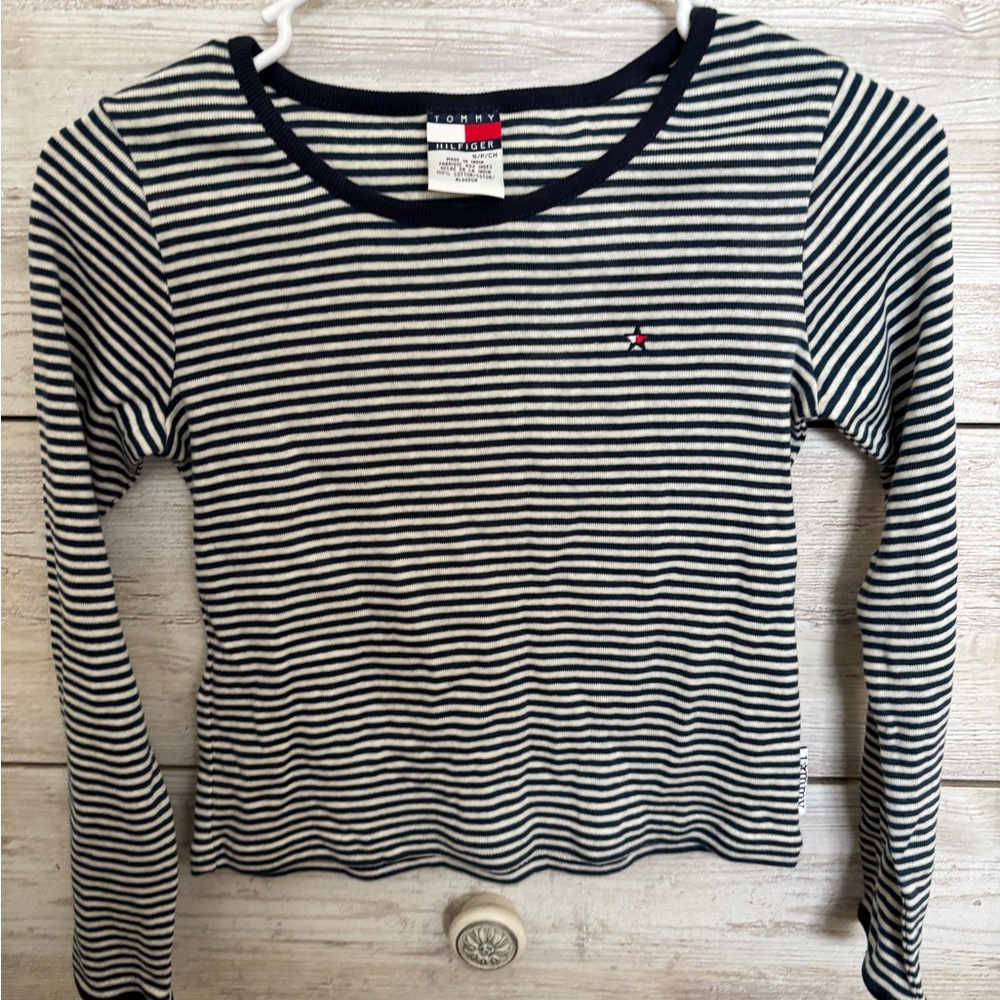 Tommy Hilfiger Navy and White Striped Cotton Tee. New with tags.